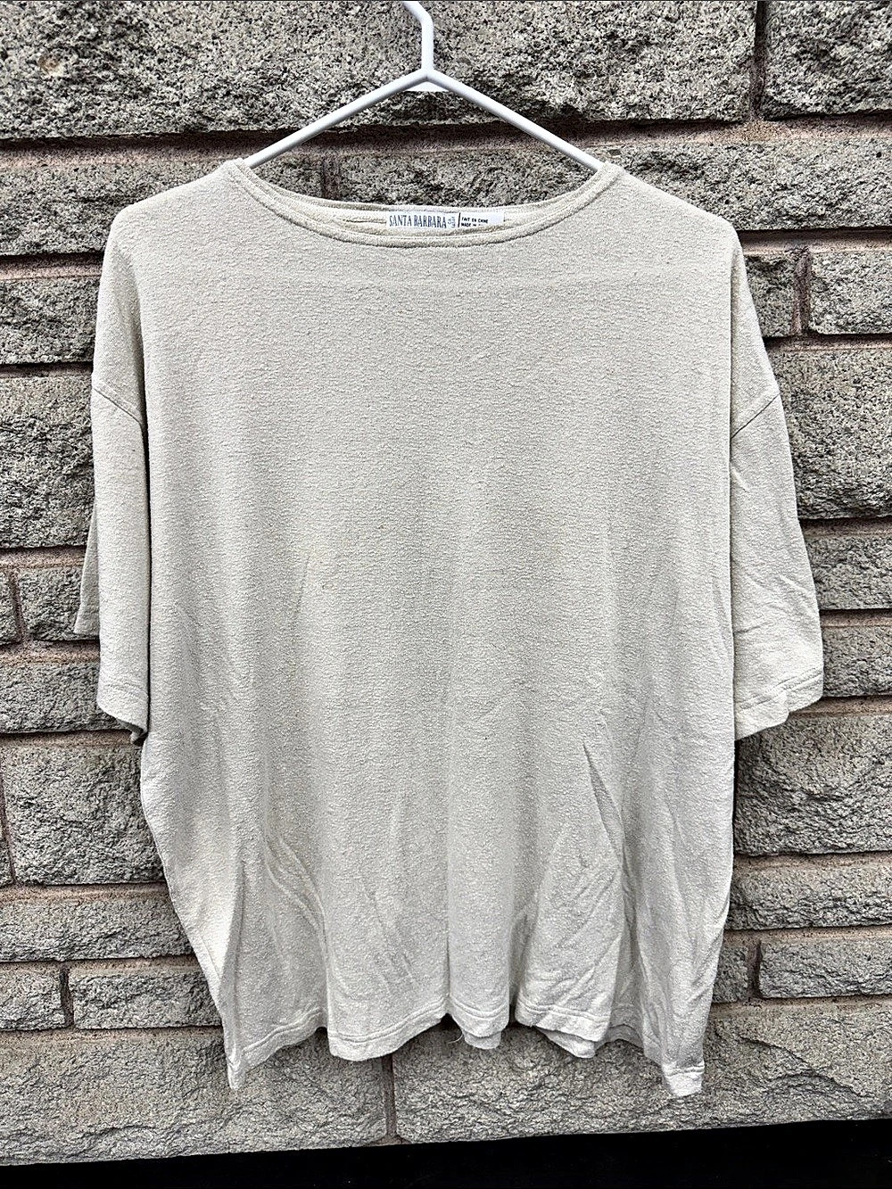 Santa Barbara 100% Silk Oversized Cream Short Sleeve Top Size L